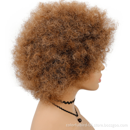 1b/30 Glueless None Lace 100% Human Kinky Hair Wig Remy Virin Short Wigs For Women Ombre Brown Colored Afro Curly Wig